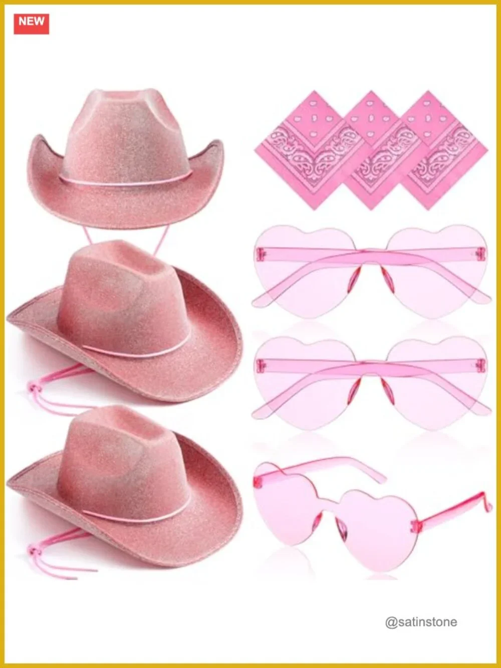 9 Pcs Adult Cowboy Hat with Paisley Bandanas and Heart Shape Sunglasses